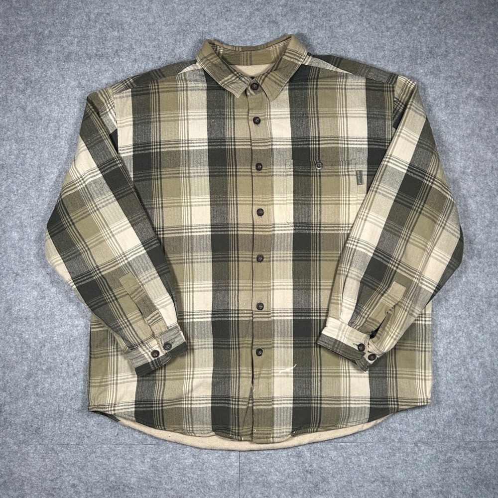 Woolrich jacket Mens XL beige Plaid Fleece Lined Shacket Outdoor buttoned